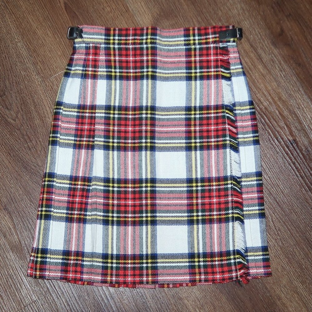 Girls or Boys Vintage English Sports Shop Bermuda Wool Blend Tartan Skirt Kilt 6